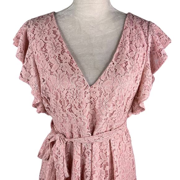 Boohoo Lace Ruffle Sleeve Skater Dress Blush 14 New - Picture 9 of 14